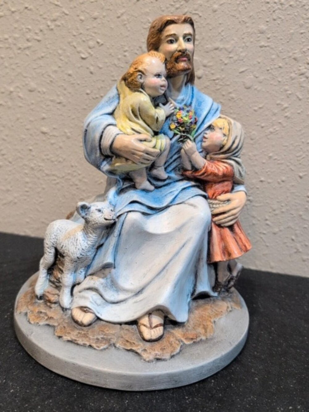 Vintage 1985 Ceramic Hand Painted Figurine Jesus Sitting W/Children Byron Molds